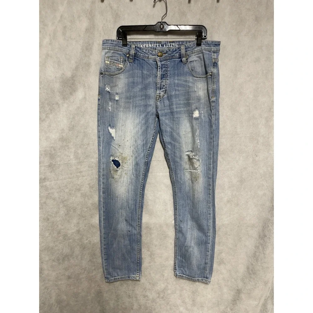 Diesel X Adidas Jeans Men 36X31 Blue Italy ADI-LARKEE Distressed Denim Straight